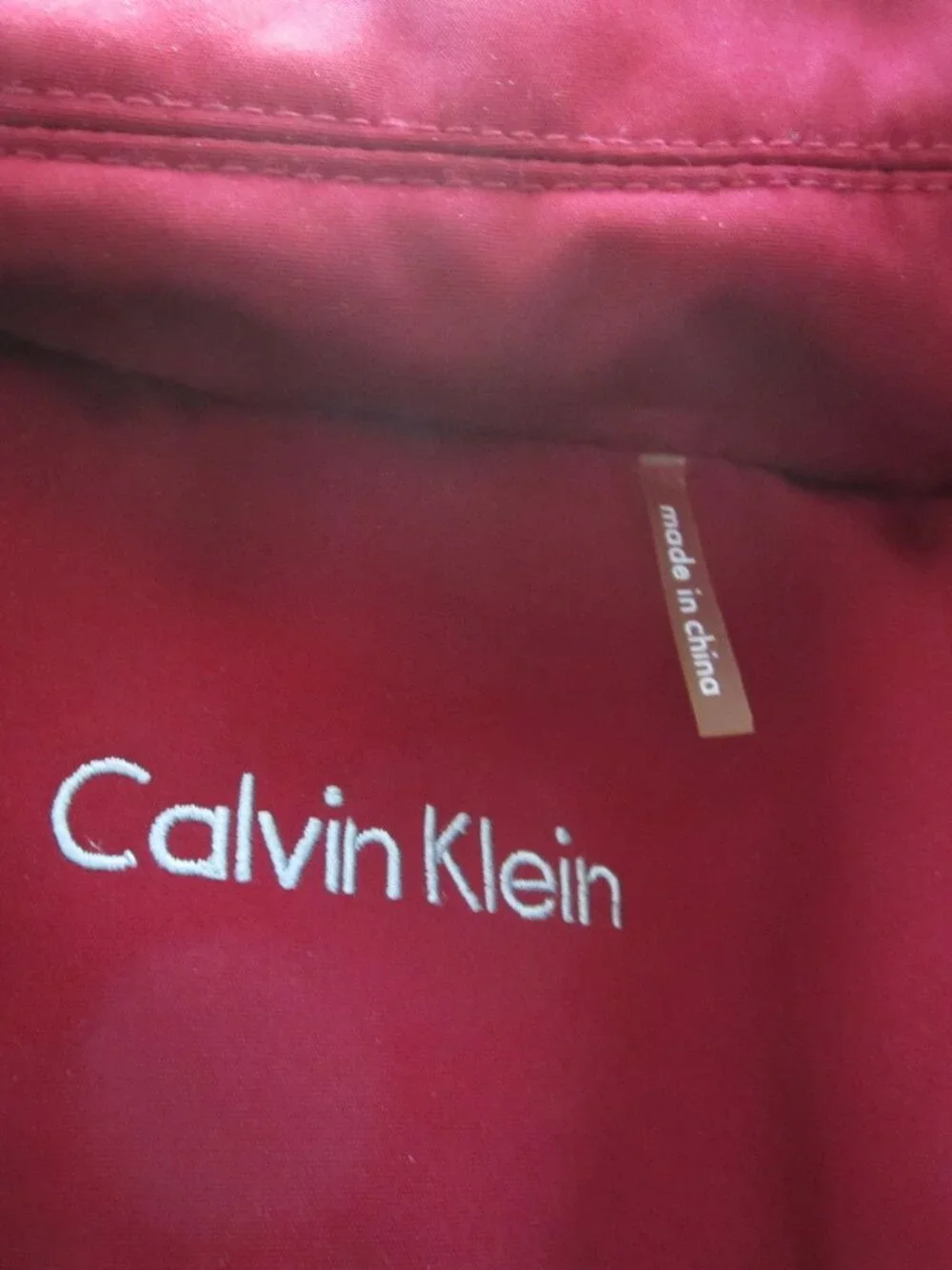Calvin Klein EUC Size XL Rain Trench Coat Hood Red Polyester Button Long - Picture 14 of 14